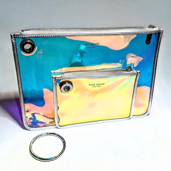 Kate Spade Iridescent Clutch/Cosmetic Pouch Set w/Pink Dust Bag/ NWOT - Picture 4 of 8